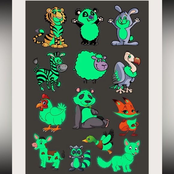🐇 Adorable Glow In The Dark Cartoon Animals Sheet Of Temporary Tattoos 🐅 - Picture 5 of 5
